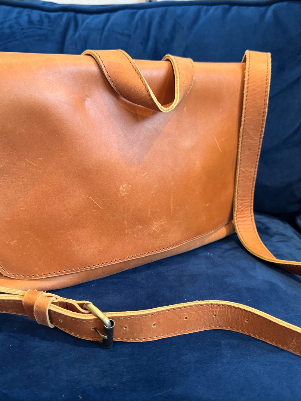 Raven + Lily Cognac Leather Satchel with Adjustable Strap